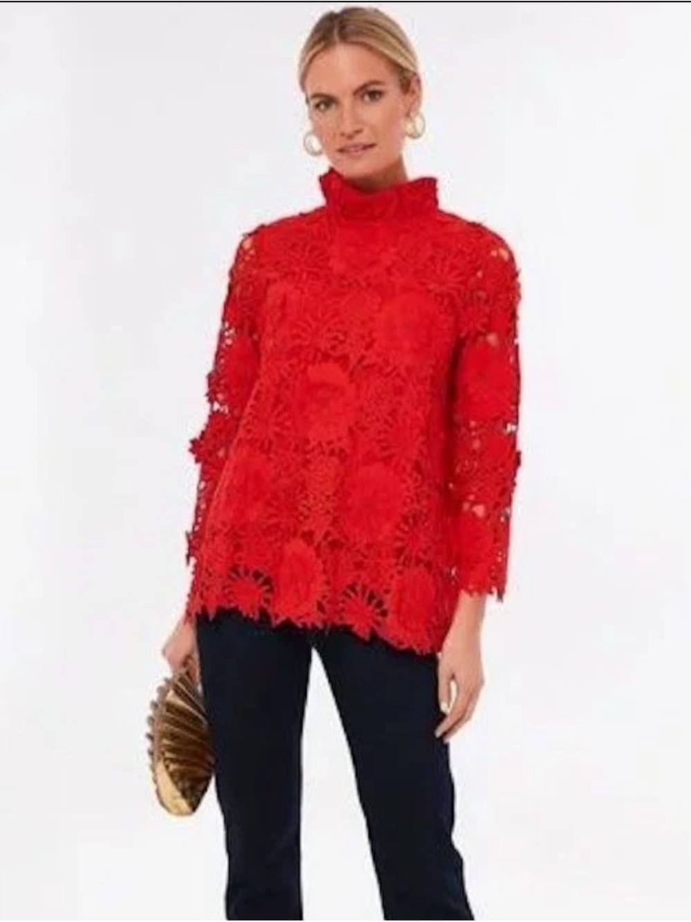 TUCKERNUCK Red Guipure Floral Lace Faye Blouse Ruffle Collar 2XL
Luxury Chic